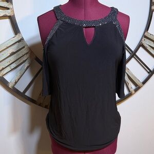Late August Black Top with Sparkling Detail